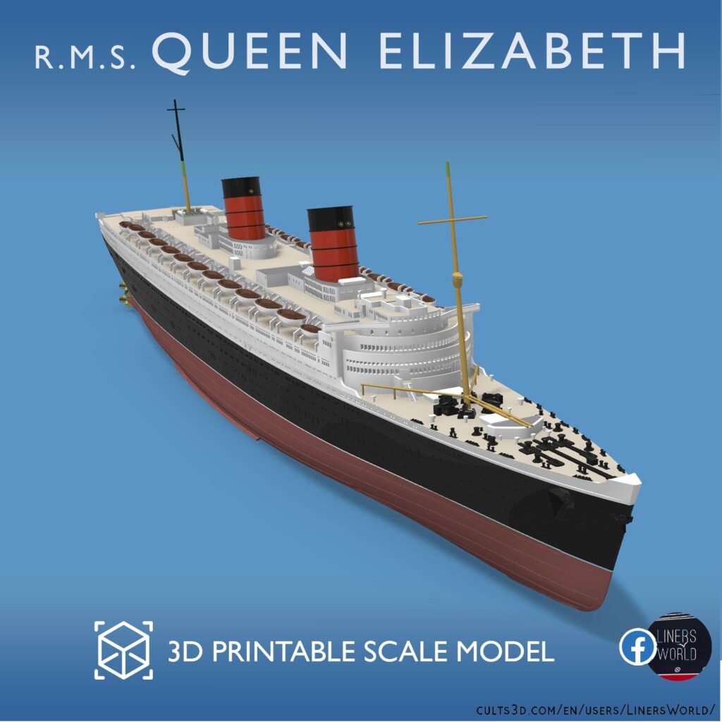Cunard original RMS Queen Elizabeth  ocean liner 3D print-ready model
