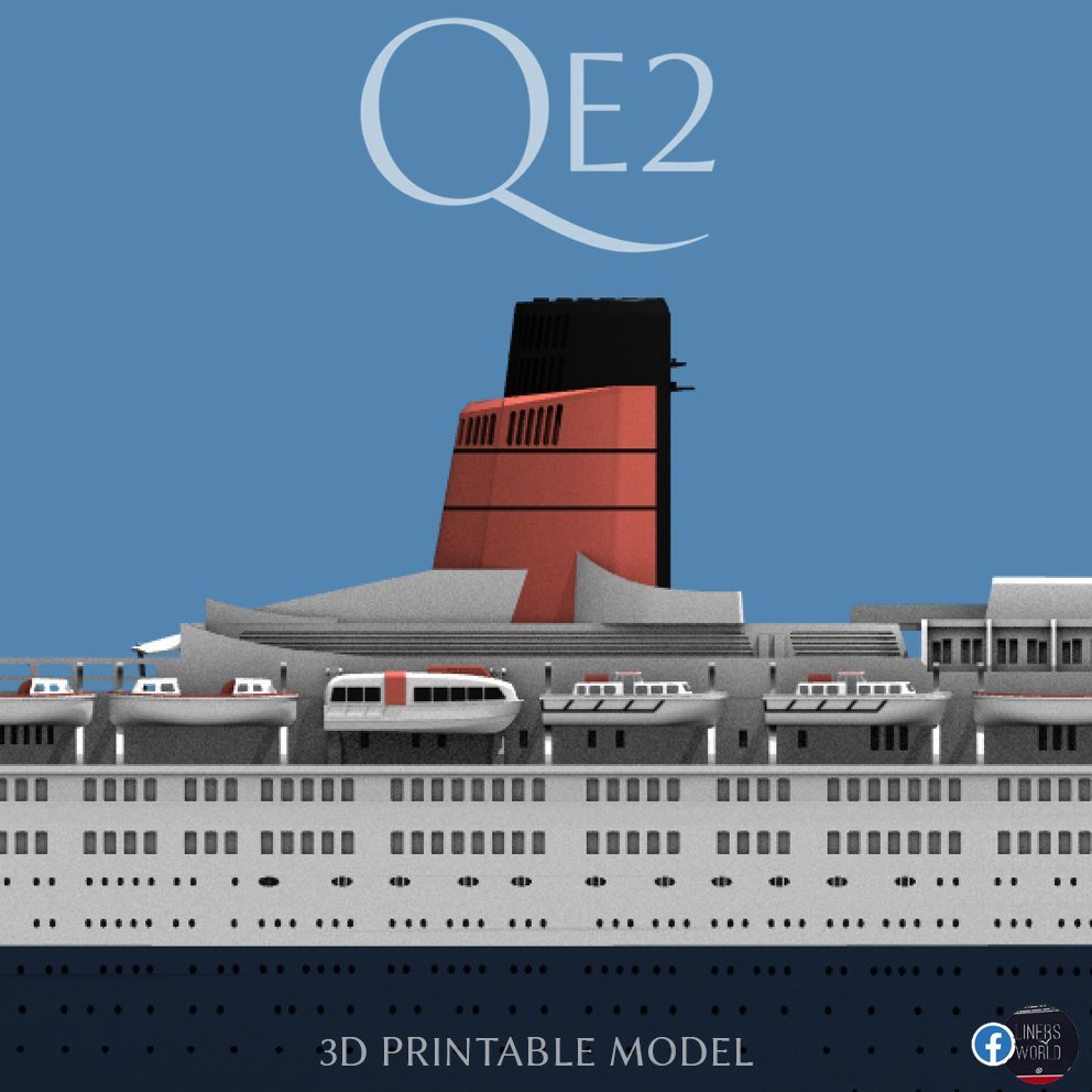 Cunard RMS Queen Elizabeth 2 (QE2) ocean liner 3D print model - latest years version