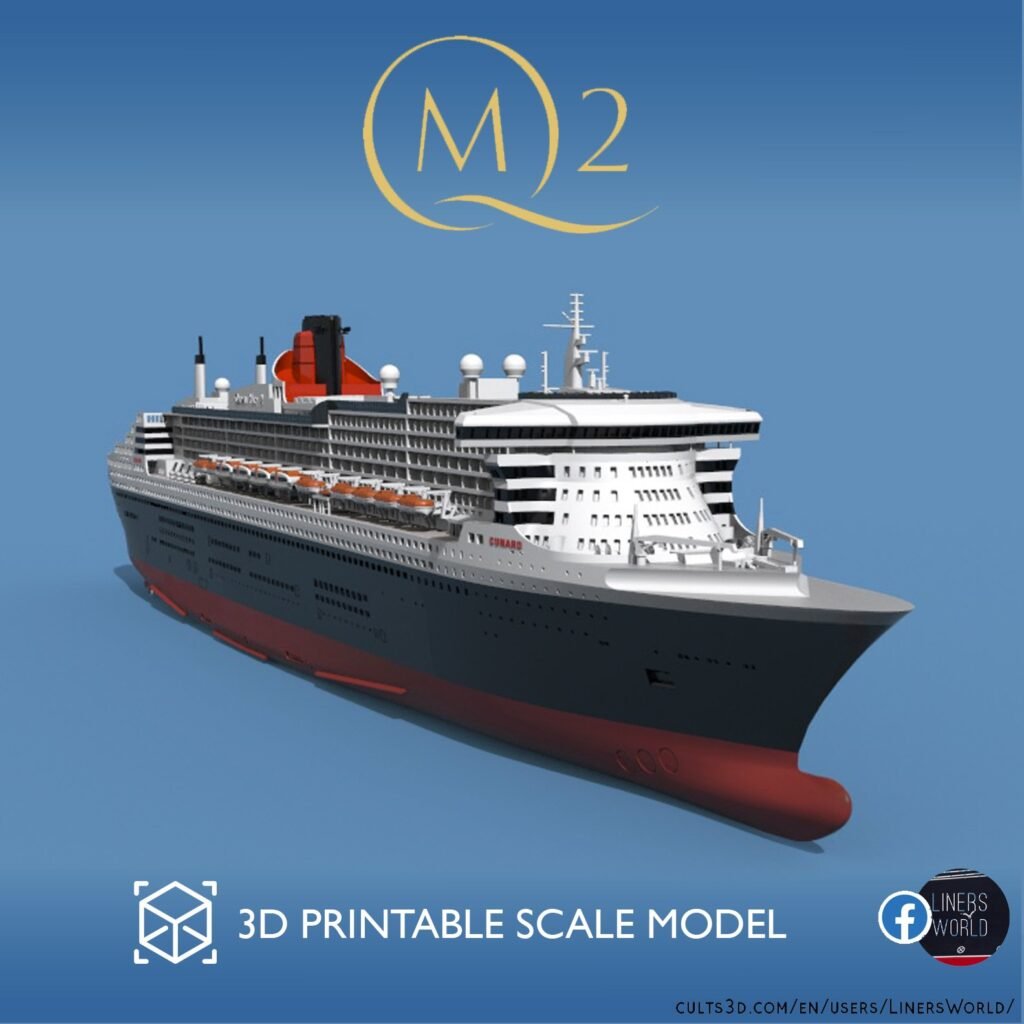Cunard RMS Queen Mary 2 (QM2) ocean liner 3D print-ready model