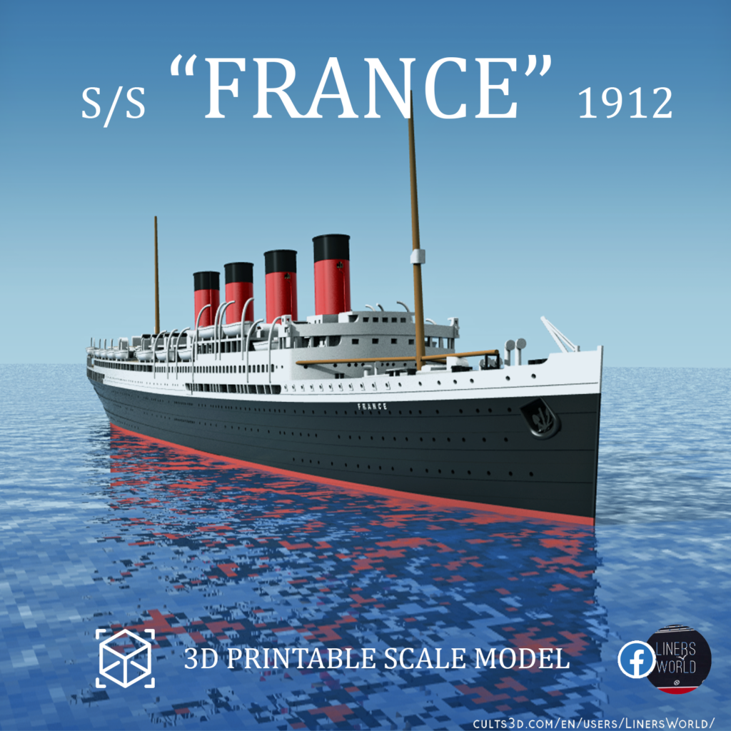 Print ready SS FRANCE (1912) ocean liner - full hull and waterline versions