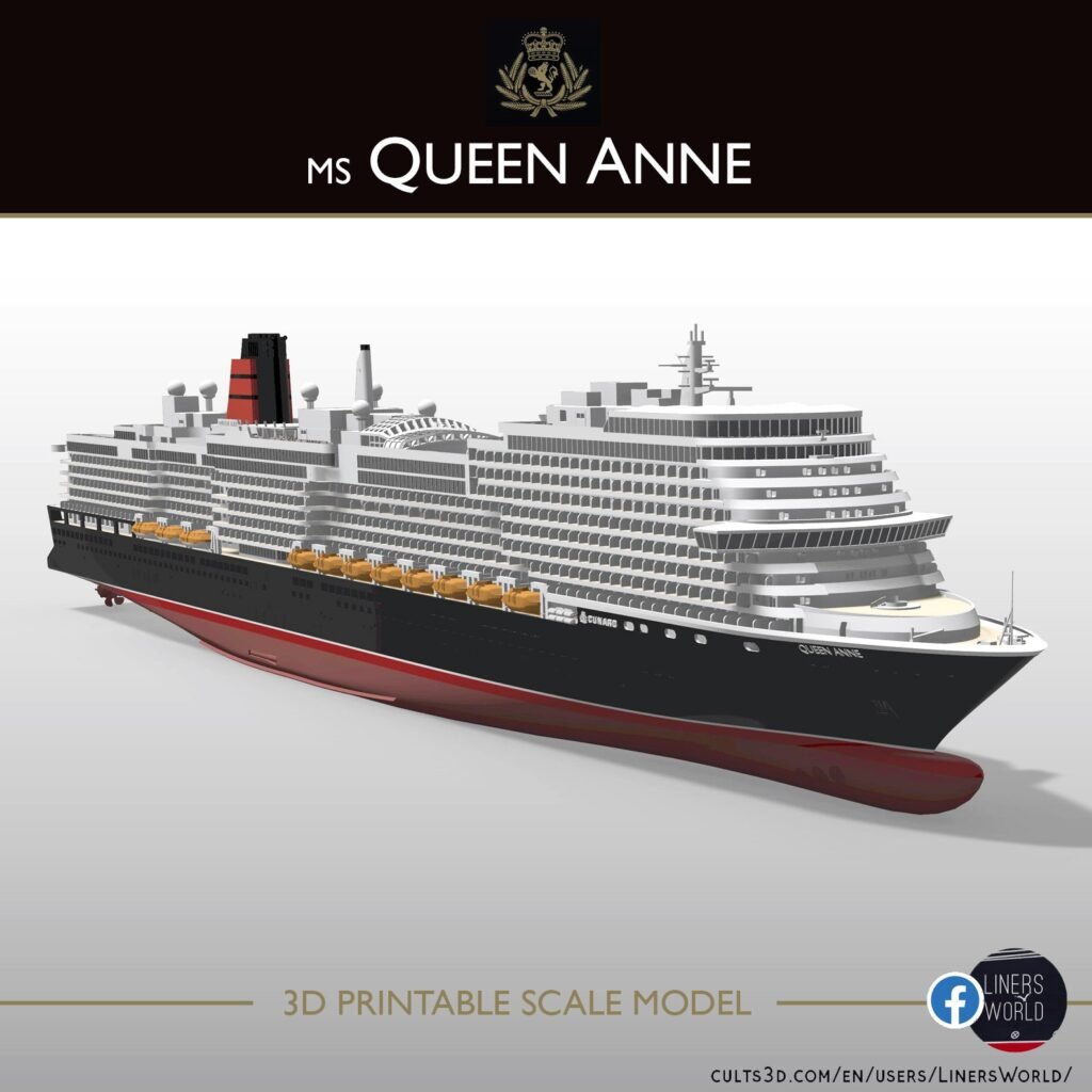 MS Queen Anne, Cunard new cruise ship printable model, full hull and waterline