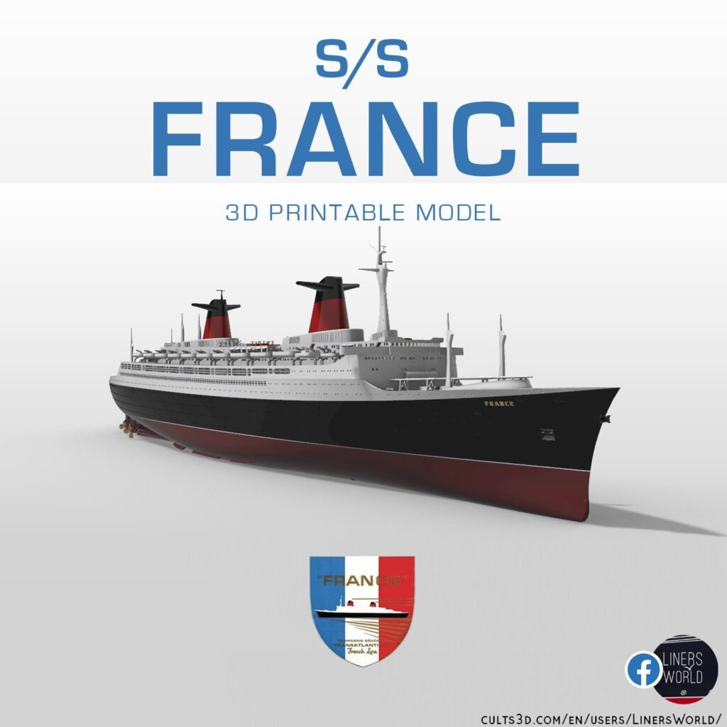 Paquebot FRANCE (1960) ocean liner print ready model - full hull and waterline versions