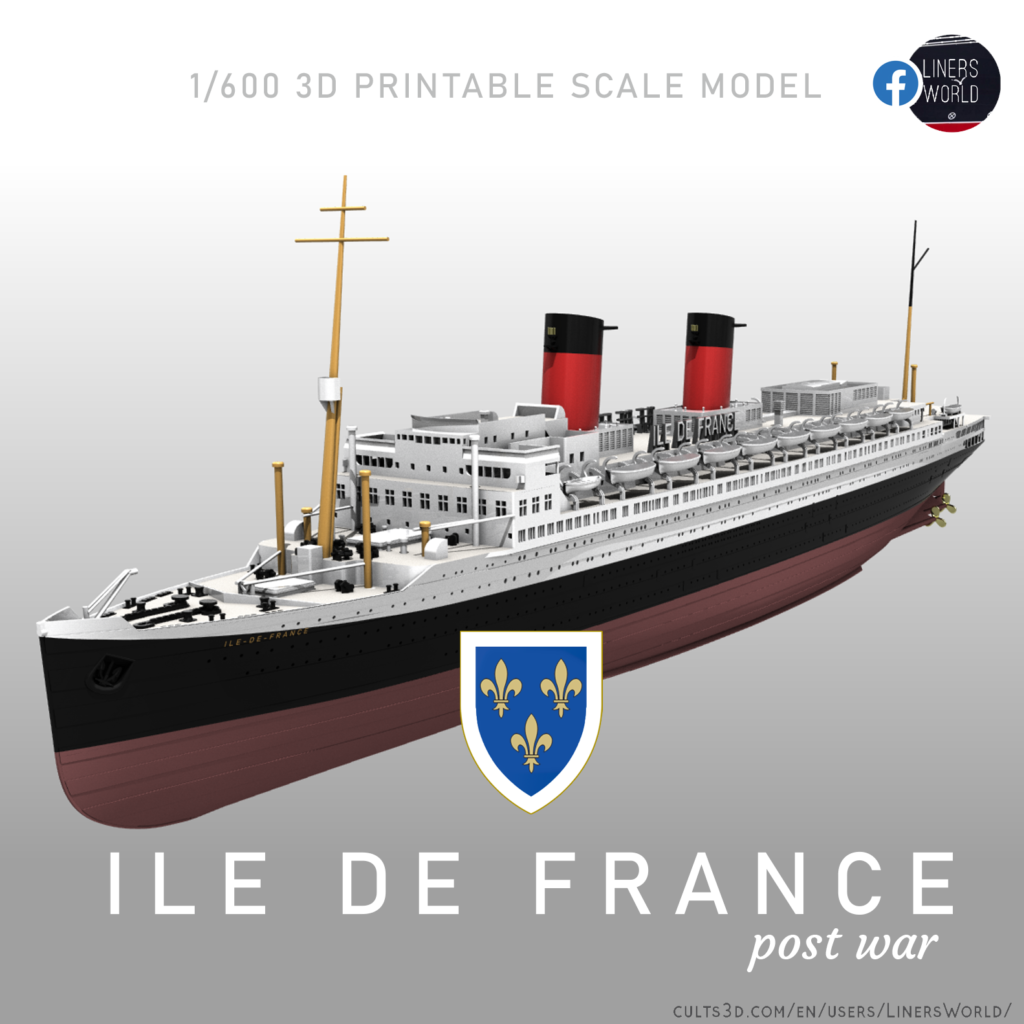 SS ILE DE FRANCE post war print ready model 1/600