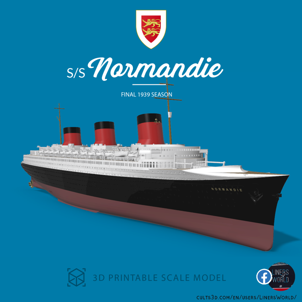 SS NORMANDIE ocean liner final 1939 season print ready model