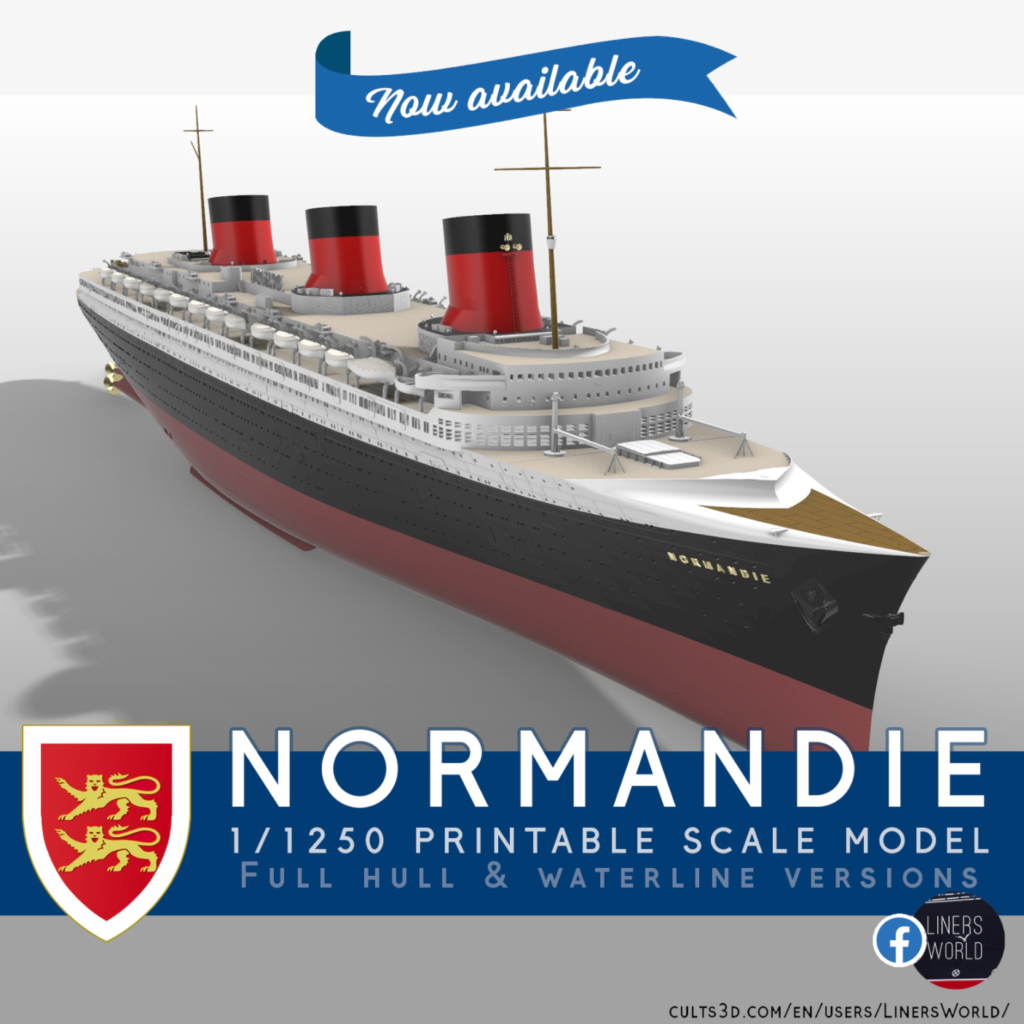 SS Normandie ocean liner printable model, full hull and waterline versions
