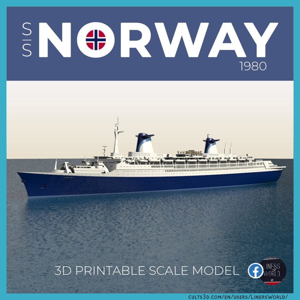 S.S. NORWAY (1980) cruise ship printable model - full hull and waterline versions