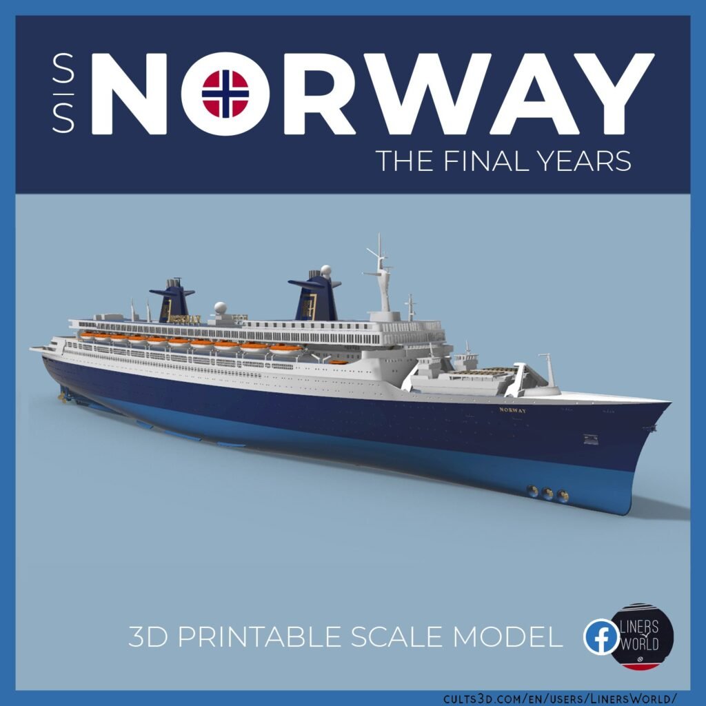 S.S. NORWAY cruise ship, final years version printable model - full hull and waterline