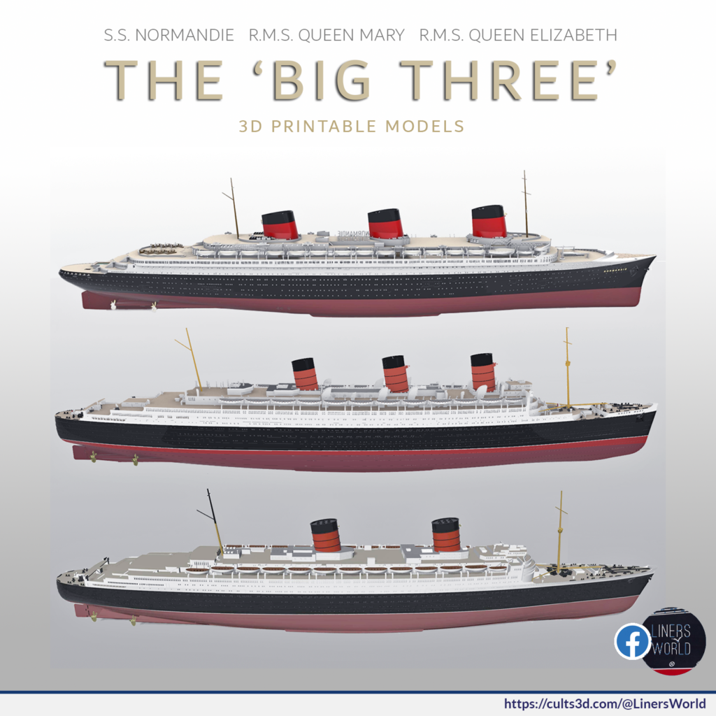 The "Big Three" pack: Normandie, Queen Mary, Queen Elizabeth ocean liners
