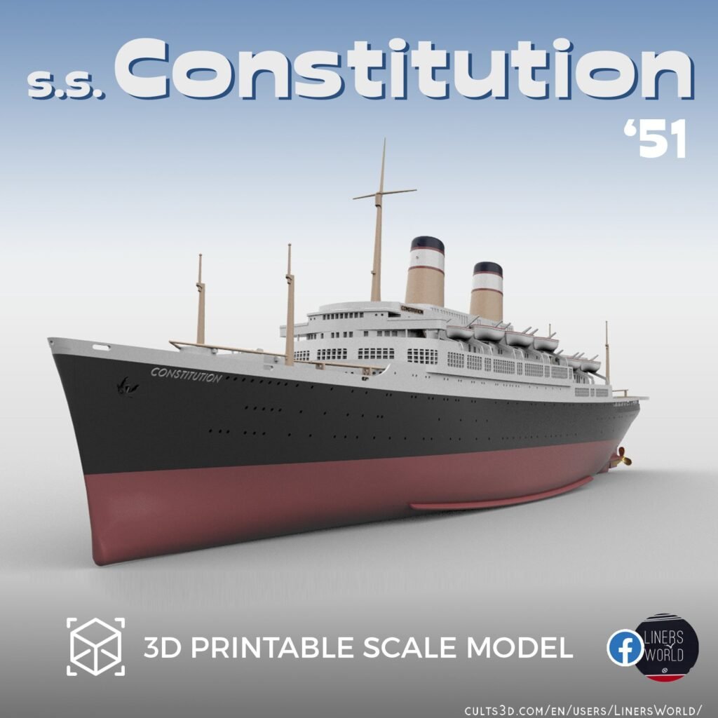 SS Constitution ocean liner and cruise ship, 1951 version - full hull and waterline