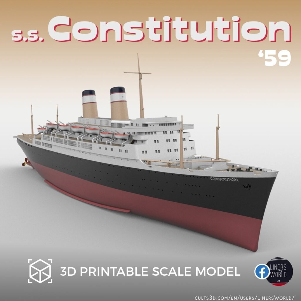 SS Constitution ocean liner and cruise ship, post 1959 refit version - full hull and waterline