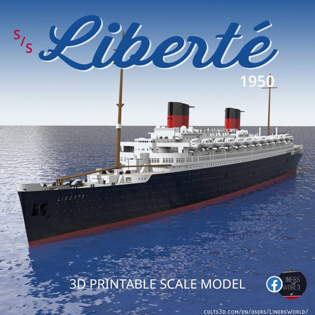SS LIBERTE ocean liner (1950 version) printable model - full hull and waterline