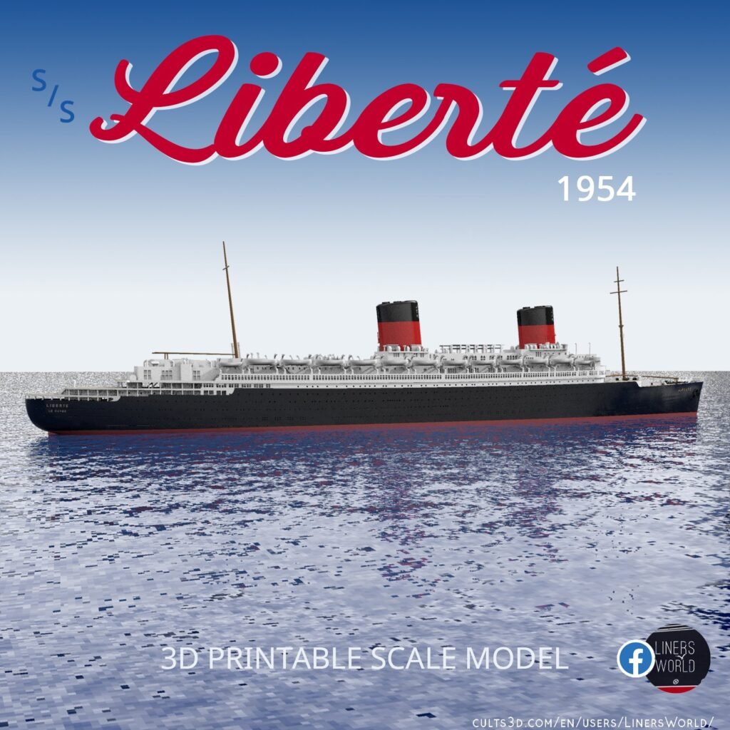 SS LIBERTE ocean liner (1954 version) printable model - full hull and waterline