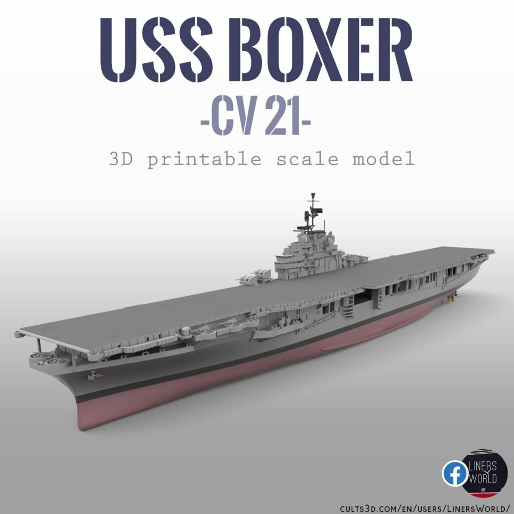 USS BOXER CV21 Essex class aircraft carrier print ready model